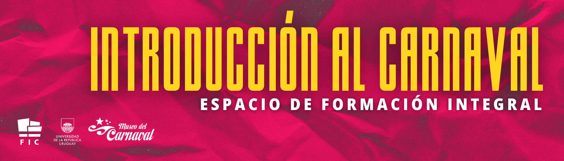 Fondo rosado. En amarillo: INTRODUCCIÓN AL CARNAVAL. En blanco: ESPACIO DE FORMACIÓN INTEGRAL. Logos FIC y Museo del Carnaval
